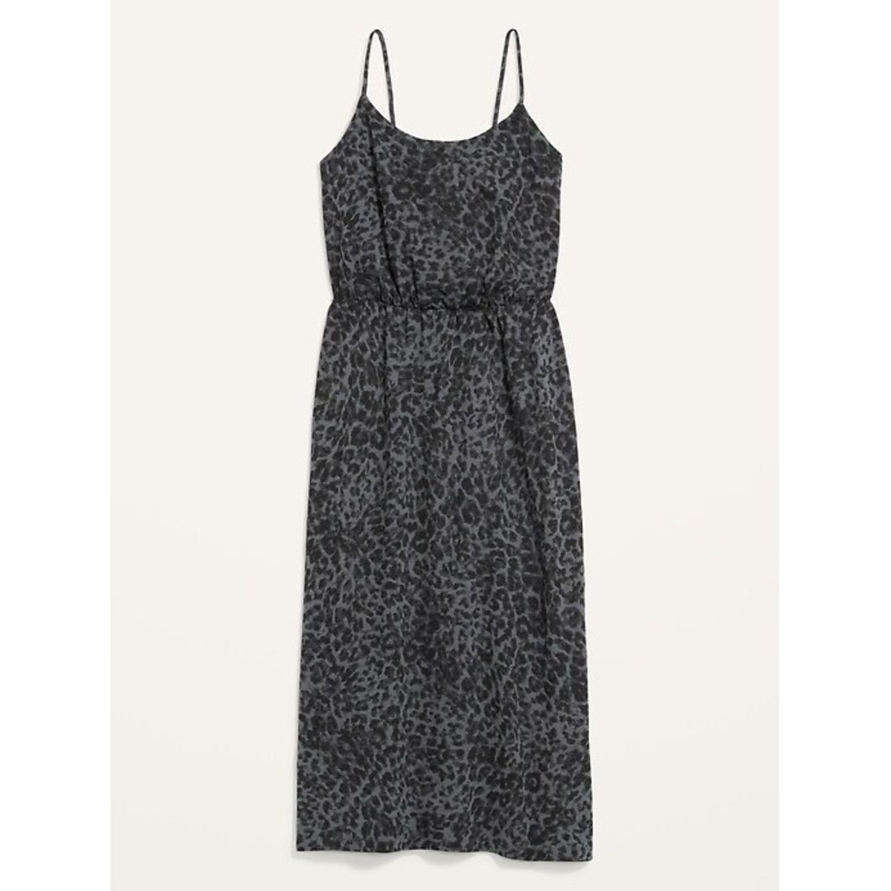 Old Navy Waist-Defined Leopard-Print Slub-Knit Midi Cami Dress XL Relaxed Casual
